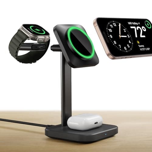 Image of ESR for 3-in-1 Wireless Charging Station, [Certified] Apple Watch Charger & 15W MagSafe Charger Stand for iPhone, Wireless Charger for iPhone 17e/17/16/15/14/13/12 Series, AirPods 4/3/Pro, Black