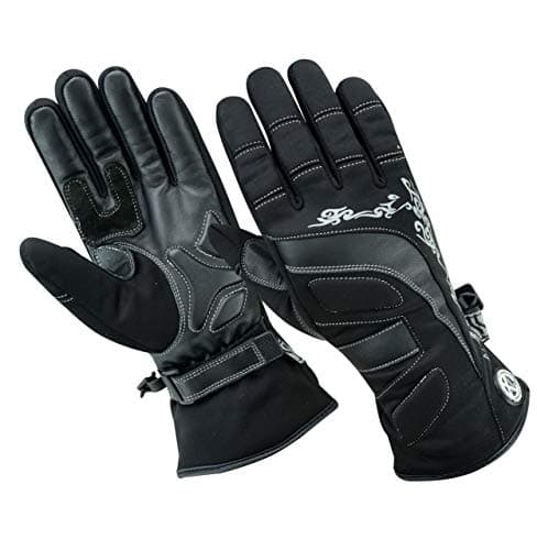 Image of Texpeed Womens Motorcycle Leather Gloves - Ladies Motorbike Riding Biker Moped Warm Winter Soft Lightweight Gloves Black Patterned - M