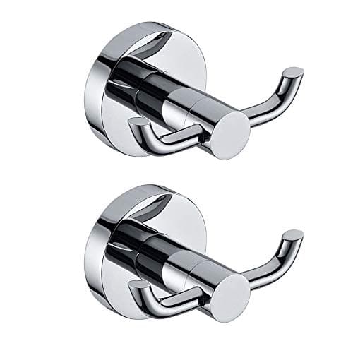 Image of 2 Pack Double Towel Hooks for Bathrooms, Stainless Steel Door Hooks Screw in, Heavy Duty Double Coat Hook for Bathroom Livingroom Kitchen Toilet Wall Mounted, Modern Polished Chrome Finish