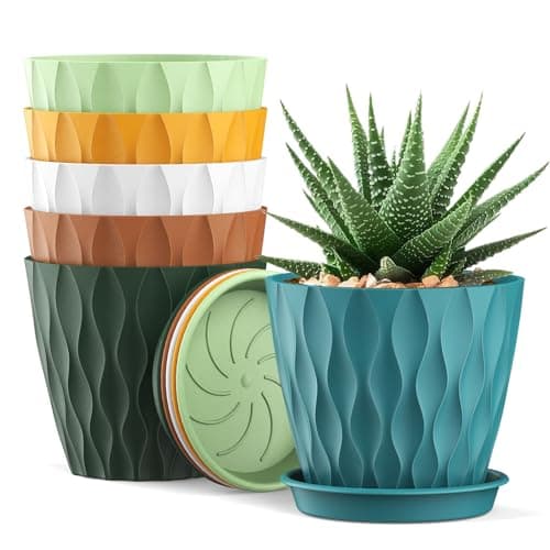 Image of Homeuouz 10cm Plant Pots, 6 Pack Plastic Flower Pots with Drainage Holes and Saucers, Indoor Outdoor Planters for Succulent and All House Plants(Colourful)