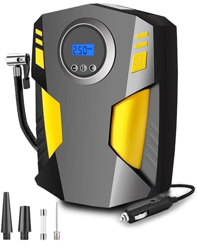 Image of Digital Tyre Inflator,Tyre Inflator Portable Air Compressor Car Tyre Pump with 3 Nozzle Adaptors And Digital Led Light,12V Rapid Tyre Inflator Air Compressor for Car Tires and Other Inflatables