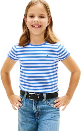 Image of Tommy Hilfiger Girl's Essential Rib Top Ss KG0KG08590 Other Tops, Blue (Empire Blue Stripes), 14 Years
