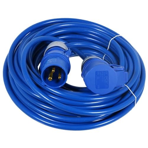 Image of SPARES2GO 16A Extension Lead 14m 240V 2.5mm Outdoor Construction Site Heavy Duty Generator Power Cable (Blue)