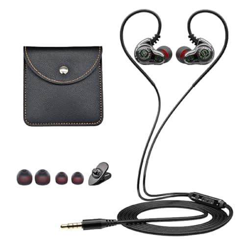 Image of Holiper 3.5mm Jack Dual Driver Wired Headphones with Inline Microphone, 1.2m Braided Cable Plug in Earphones with Hook, Wrap Around Over Ear Small Wired Earbuds, in Ear Buds with Extra Bass, Black