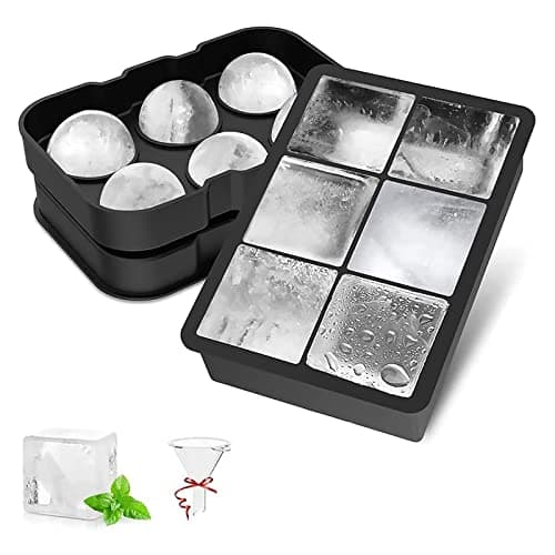 Image of Silicone Ice Cube Tray (Set of 2), Large Ice Cube Moulds & Ice Ball Maker with Funnel, Easy Release, Reusable BPA Free Ice Tray for Whiskey, Cocktails, Baby Food, Craft, Homemade, Black