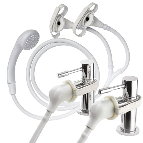 Image of Croydex Secura Shower Head and Hose - Easy Install Push On Shower Attachment for Bath Taps with 1750mm Hose Length, Straps to Secure, Rub Clean Nozzles and Compatible with Low or High Pressure Systems