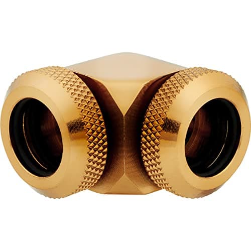 Image of Corsair Hydro X Series XF Hardline 90 Degree 12mm OD Fittings, Twin Pack (Solid Brass Durability, Quality Finish, Double O-Ring Hardline Compression Design, Easy 12mm Diameter Tubing Fitting) Gold