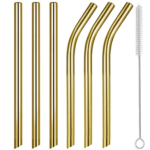 Image of Vinaco 8.5" &10.5" Big Smoothie & Milkshake Straws, 6PCS Food-grade Stainless Steel 0.5" Wide Mouth for Bubble Tea, Smoothie, Milkshakes, Thick Drinks, Gold Metal Straws Reusable