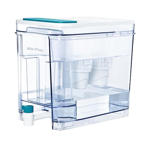 Image of Aqua Optima Perfect Pour Filtered Water Dispenser 8.2L with Stand & 6 Filter Cartridges - Fridge, Dishwasher & Worktop Friendly - Reduces Limescale, Chlorine & Other Impurities (Packaging May Vary)