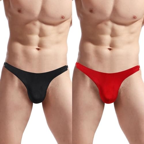 Image of VemeFufu Men's Jockstrap Sexy Thong Underwear Athletic Supporter Sports String for Male Jock Strap Underpants 2 Pack Black & Red
