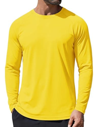 Image of GOLDPKF Long Sleeve Tops Men Sun Protection Outdoor T Shirt Lightweight UV Shirts Quick Dry Beach T-Shirt Yellow XXL
