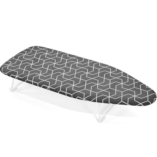 Image of Small Ironing Board Tabletop with Heat Resistant Cover, Compact Mini Ironing Board with Metal mesh Frame, for dorms, aprtment and Travel, Hook for Hanging, Iron Board 31 x 76 cm, Iron Table Gray