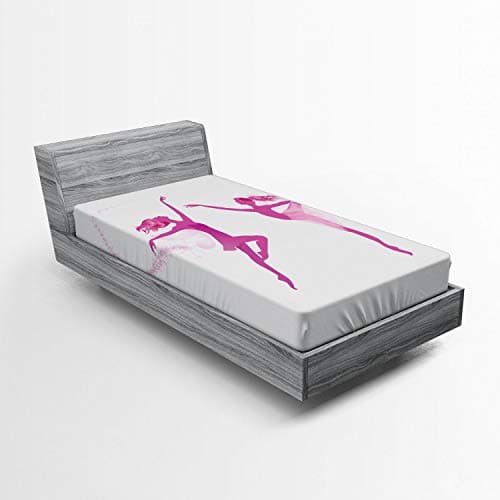 Image of ABAKUHAUS Ballet Fitted Sheet, Ballerina Fairies Dancing, Soft Decorative Fabric Bedding All-round Elastic Pocket, 90 x 190 cm, Pink Rose White