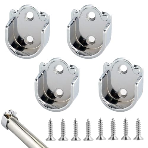 Image of Xiciki 4Pcs Wardrobe Rail Bracket, Wardrobe Closet Rod Bracket, 19mm Diameter Closet Rod Holder, U Shaped Zinc Alloy Shower Curtain Rod Pole End Supports Flange Holder for Bathroom & Wardrobe