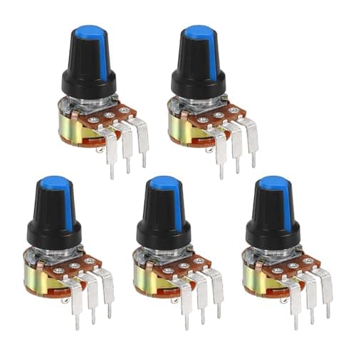 Image of sourcing map 5Pcs 100K Ohm Rotary Potentiometer Volume Control Pots for Guitar, WH148 3 Pin Single Turn Linear Taper Variable Resistor Potentiometers for Inverter Speed Regulation, Black Blue