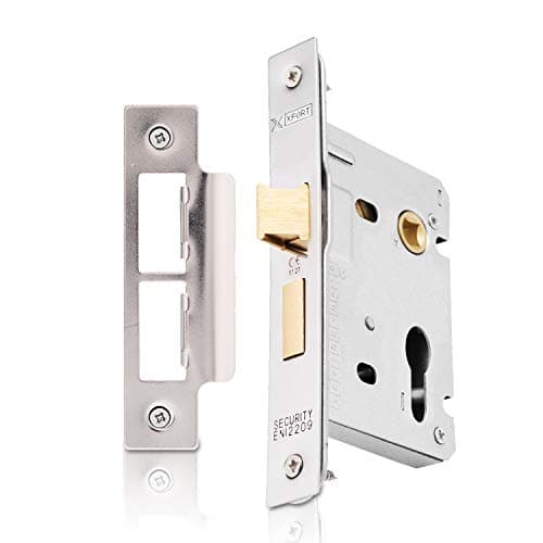 Image of XFORT® Polished Chrome Euro Profile Sashlock 75mm for Internal and External Doors, Latch Mechanism and Cylinder Key Locking Security, CE Approved and Fire Rated Protection