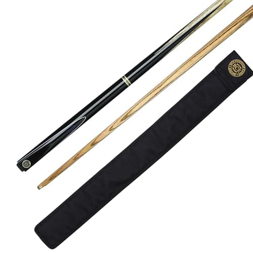 Image of BCE 2-Piece Ash Snooker and Pool Cue with Soft Case (RSC.1A Model) – 145 cm Length, 9.5 mm Tip, Black Butt with Natural Wood Shaft