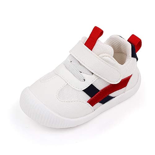 Image of MK MATT KEELY Baby Boys Girls First Walking Shoes Toddler Anti-Slip Soft PU Leather Prewalker Sneakers,Size 2.5 UK Child,Red