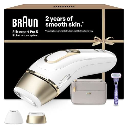 Image of Braun IPL Silk-Expert Pro 5, at Home Hair Removal, Alternative for Laser Hair Removal, Includes Pouch, Venus Razor, Precision Head, 2 Years of Smooth Skin, Gift for Women, White/Gold, PL5138