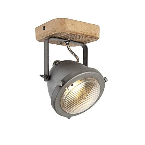 Image of Qazqa - Industrial Spotlight Ceiling Steel I Nickel Matt I Satin with Wood tiltable - Emado- - Industrial - Suitable for LED GU10 | 1 Way Light - Steel Surface-Mounted spotway Light - Suitable for K