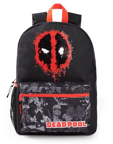 Image of Marvel Deadpool Boys Backpack | Black & Red Rucksack with Adjustable Straps | Superhero Practical & Organised Luggage Sports School Bag For Kids | Movie Series Merchandise Gift