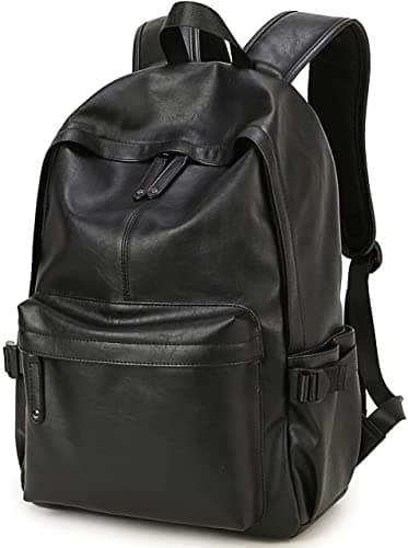 Image of Baosha BP-20 Unisex PU Leather Causal Daypack Laptop Computer Bag 15.6 inch College School Backpack Shoulder Bags Outdoor Weekend Travel Rucksack (Black)