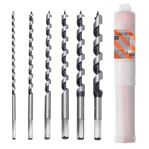 Image of HPMAISON Auger Bit, 6 PCS Auger Bit Set Hex Drill Bits 230mm, Set of Drill Bits in Spiral Stainless Steel with 6mm 8mm 10mm 12mm 14mm 16mm Drill Bit