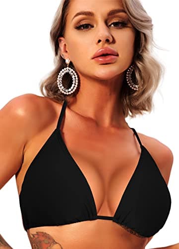 Image of Navneet Women Bikini Top Sexy Triangle Bikini Adjustable Strings Padded Swimwear Beach Bathing Suits Black L
