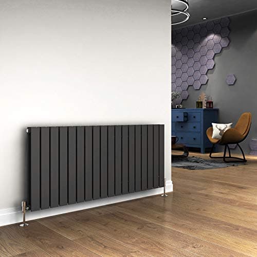 Image of ELEGANT 600 x 1360 mm Column Horizontal Designer Radiators Anthracite Double Flat Panel Horizontal Radiator, Modern Central Heating Perfect for Bathrooms, Kitchen, Hallway, Living Room