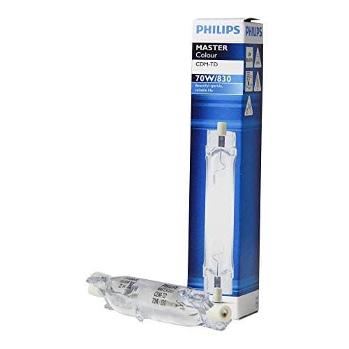 Image of 70 Watt Double Ended Rx7s Metal Halide Lamp in Warm White Light 3000K Long Life Philips MASTERColour CDM-TD 197825 70W/830