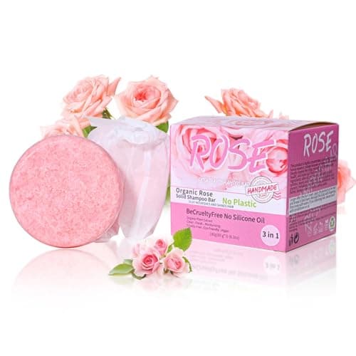 Image of 3 Pack Natural Rose Shampoo Bar for Hair Growth, Moisturizing Hair Shampoo Soap for Damaged Frizzy Hair, Strengthening Solid Shampoo Bar for Men Women