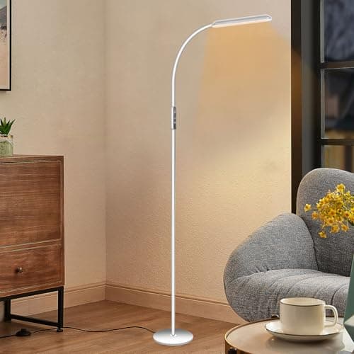 Image of Woobroo Floor Lamp for Living Room, Dimmable Adjustable Reading Standing Lamps with Touch Control, 5 Color Temperature & 5 Brightness Levels, Gooseneck Height Flexible Modern Tall Lamp, White