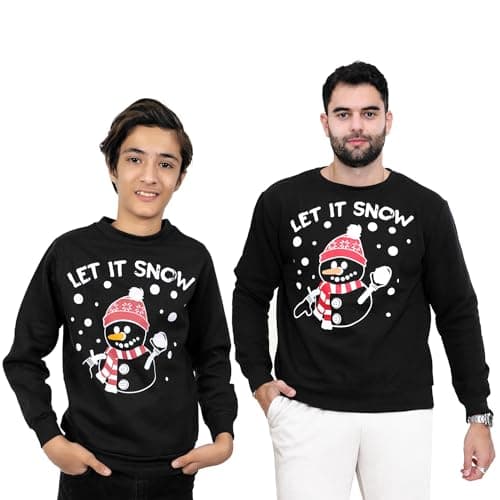 Image of NOROZE Men's Boys Matching Christmas Sweatshirt Novelty Let it Snow Elf Reindeer Ugly Sweater Unisex Family Xmas Jumper Dad Son Top (11-12 Years, Let It Snow Black)