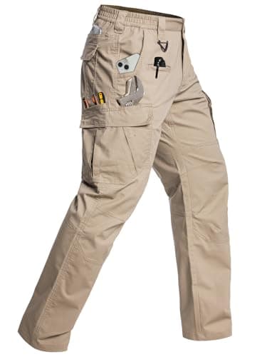 Image of CARWORNIC Men's Stretch Work Trousers Water-Resistant Flex Ripstop Tactical Cargo Trousers Lightweight Cotton Carpenter Construction Utility Pants Regular Fit Outdoor Hiking Trousers with Tool Pockets