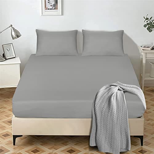 Image of My home store Double Fitted Sheet 25 cm Deep Brushed Microfiber Ultra Soft No-Iron Wrinkle-Resistant Plain Dyed Fitted Bed Sheets Hypoallergenic Breathable Sheets (Grey)