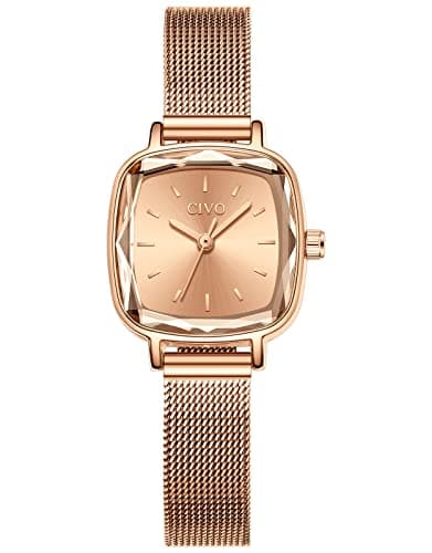 Image of CIVO Womens Watches Stainless Steel Waterproof Rectangle Rose Gold Wrist Watch Designer Elegant Casual Slim Analogue