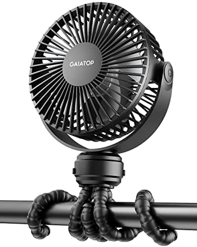 Image of gaiatop Mini Portable Pram Fan, Rechargeable Small Clip on Fan for Stroller, Detachable 3 Speed 360° Rotate Flexible Tripod Handheld Desk Cooling for Car Seat Crib Treadmill Travel Black