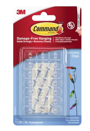 Image of Command Decorating Clips, Pack of 20 Mini Hooks and 24 Small Strips, Transparent - Hanging Clips for Decorations and Fairy Lights, Wall Adhesive - Damage Free