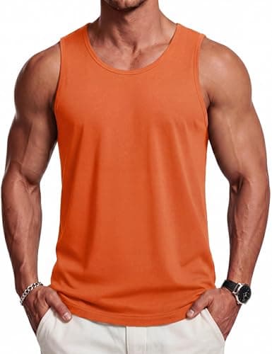 Image of TACVASEN Gym Vest for Men Summer Sun Protection Running Tops Cooling Vest Moisture Wicking Sleeveless Tshirt Orange M