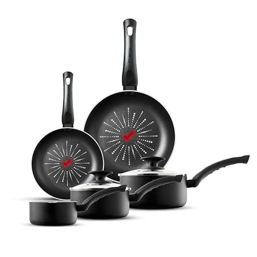 Image of Tower T700304 SmartStart Classic 5 Piece Cookware Set with Easy Clean Aeroglide Non-Stick Coating, Oven Safe, Long Lasting, PFOA Free, Black