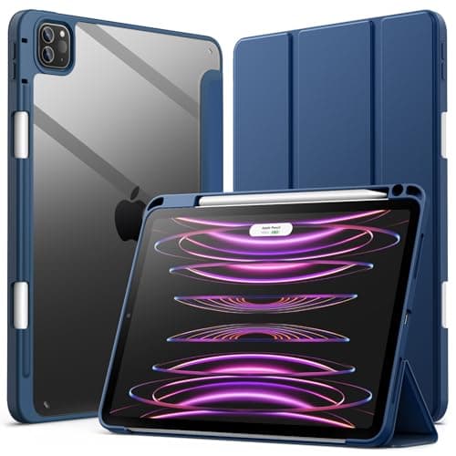 Image of JETech Case ONLY for iPad Pro 11 Inch (2022/2021/2020/2018) with Pencil Holder, Clear Transparent Back Shell Slim Stand Shockproof Tablet Cover, Auto Wake/Sleep (Navy)