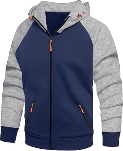 Image of CTU Mens Hoodies Zip Up Fleece Hoodie Patchwork Hooded Jacket Sweatshirt Pullover Hoody With Zip Pockets Navy XXL