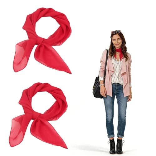 Image of YouthLoxus 2pcs Red Scarf, Neckerchief for Women, Neck Scarf for Women Suitable for Gifts, Soft and Safe Material, Red Bandana, Chiffon Scarf Thin and versatile(65 * 65cm/25.6 * 25.6in)