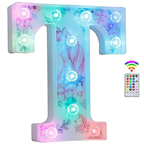 Image of Unicorn Light Up Letters, LED Letter Lights 18 Color Changing Diamond Alphabet Sign Unicorn Gifts for Girls Women Party Birthday Decorations Remote Night Light Christmas Valentine Wall Table Decor - T