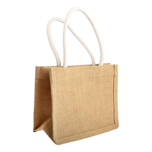 Image of Tabanzhe Jute Tote Bag–Large Hessian Burlap Reusable Shopping Bag with Handles, Eco Friendly Grocery & Gift Tote for Picnic Travel Beach,17x22x10cm
