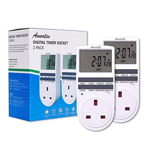 Image of Awootsv Digital Timer Socket with Countdown Function LCD Display 24 Hours/Weekly Indoor Plug in Electrical Timer for Lights and Home Appliances (2 Pack)