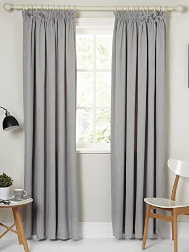 Image of Kinfolk Textile Blackout Thermal Pencil Pleat Tape Top Insulated Pair of Blackout Curtains Including 2 Tiebacks (Grey Silver, 46" x 54")