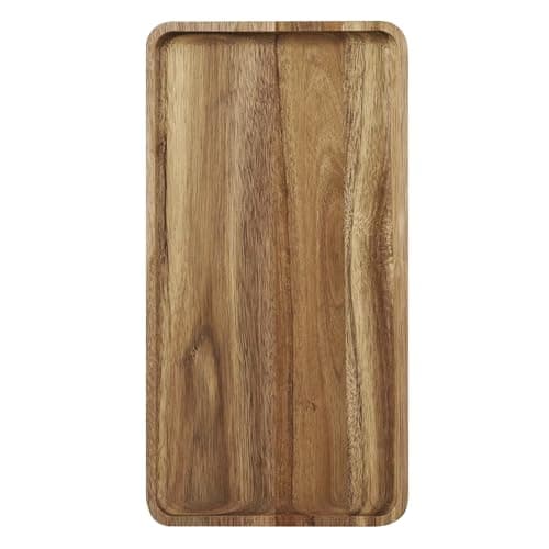Image of Acacia Wooden Serving Tray - Wooden Charcuterie Board - Rectangle Wood Platter for Serving Food, Fruit & Cheese Board 35cmx18cm Wood Dessert Trays (1)