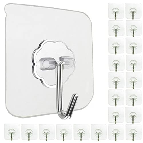 Image of Jiaweixiang 24 Pack Heavy Duty Self Adhesive Hooks - 33lb Max, Transparent, Waterproof, Sticky Wall Hooks for Keys, Bathroom, Shower, Outdoor, Kitchen, Door, Home Improvement, Utility