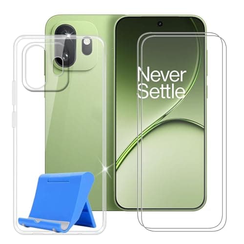 Image of BUNALFaa Case for OnePlus 15T (6.32") + (2 Pieces) Screen Protector 9H Hardness Clear - Bumper Protective Cover Black TPU Soft Silicone Shell - with Phone Holder